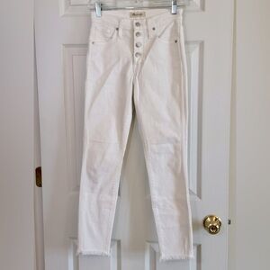 Madewell 10” High Rise Skinny Crop White Button Fly Raw Hem Denim Jeans Size 25